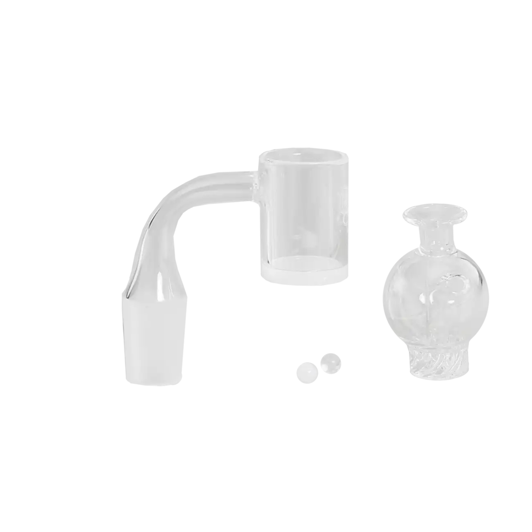 Black Leaf Quarzschale aus Quarzglas mit Cyclone-Riptide-Carb-Cap und Perlen