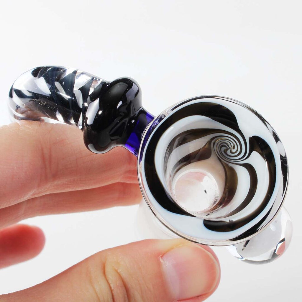 Handgefertigter mehrfarbiger Glaskopf WIRBEL von Black Leaf mit Griff