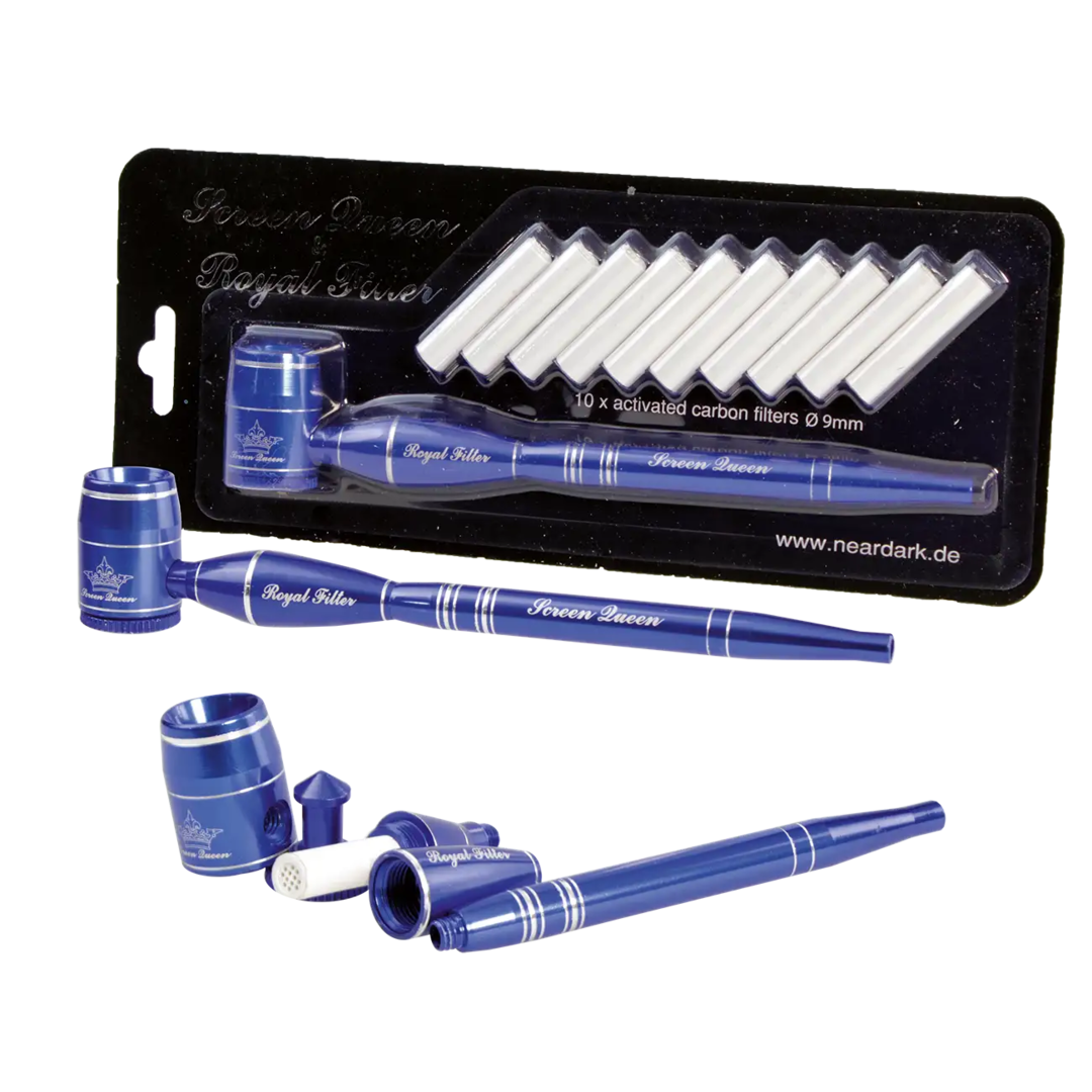 Pfeife SCREEN QUEEN aus Aluminium in Blau mit Filteradapter