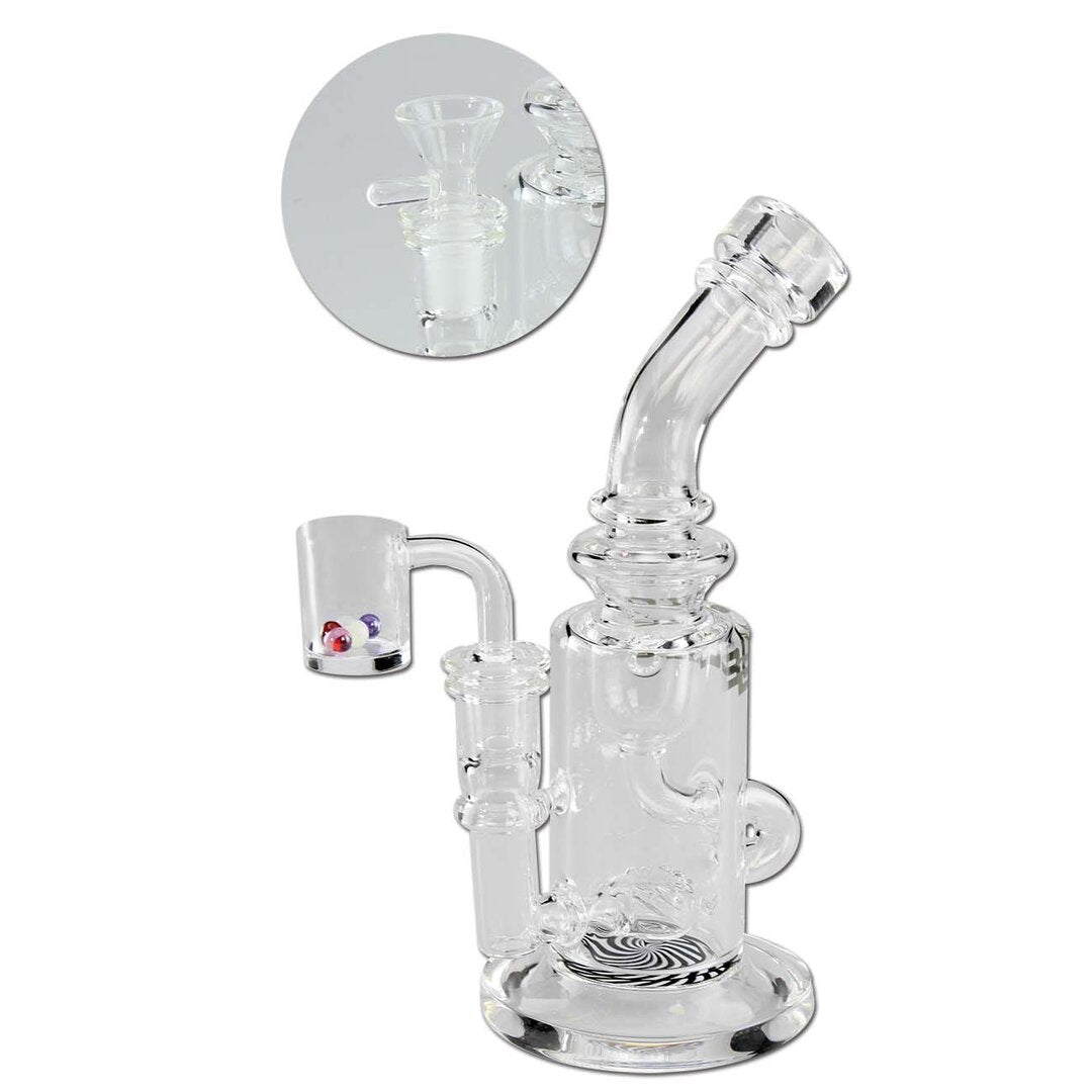 BLAZE Recycler-Wasserpfeife aus klarem Borosilikatglas mit Quarzaufsatz