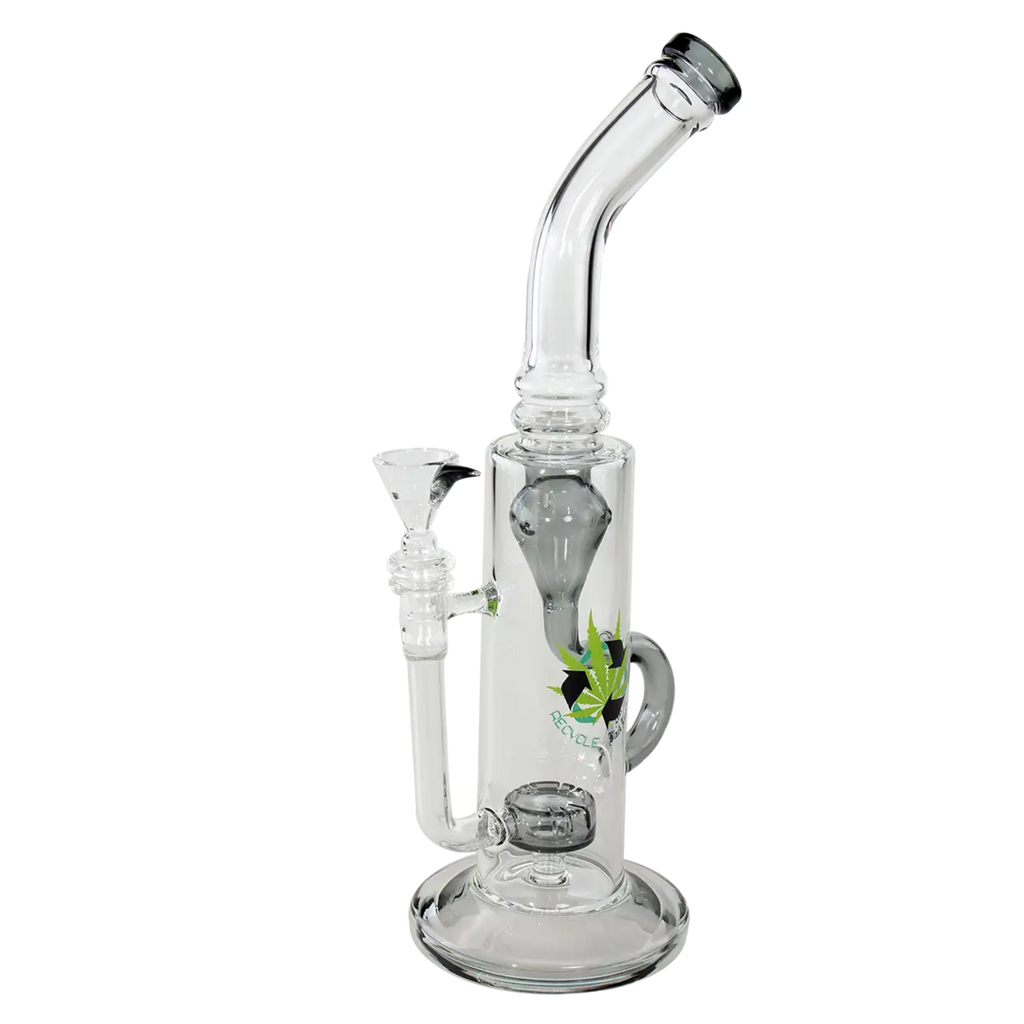 Black Leaf Recycler-Wasserpfeife aus Glas in Grau mit Recycle-Funktion, 310 mm hoch