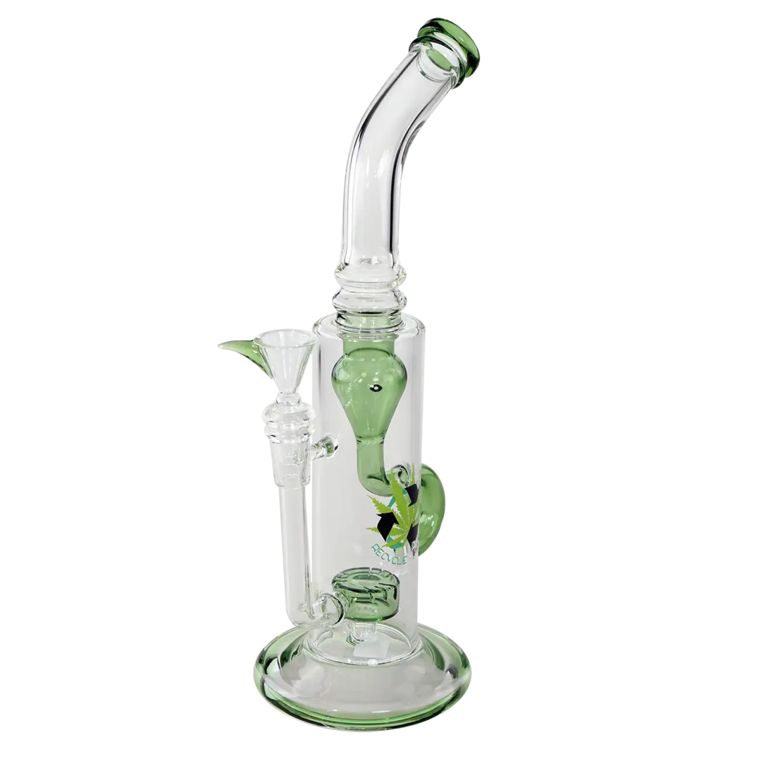 Black Leaf Recycler-Wasserpfeife aus Glas in Grün mit Recycle-Funktion, 310 mm hoch