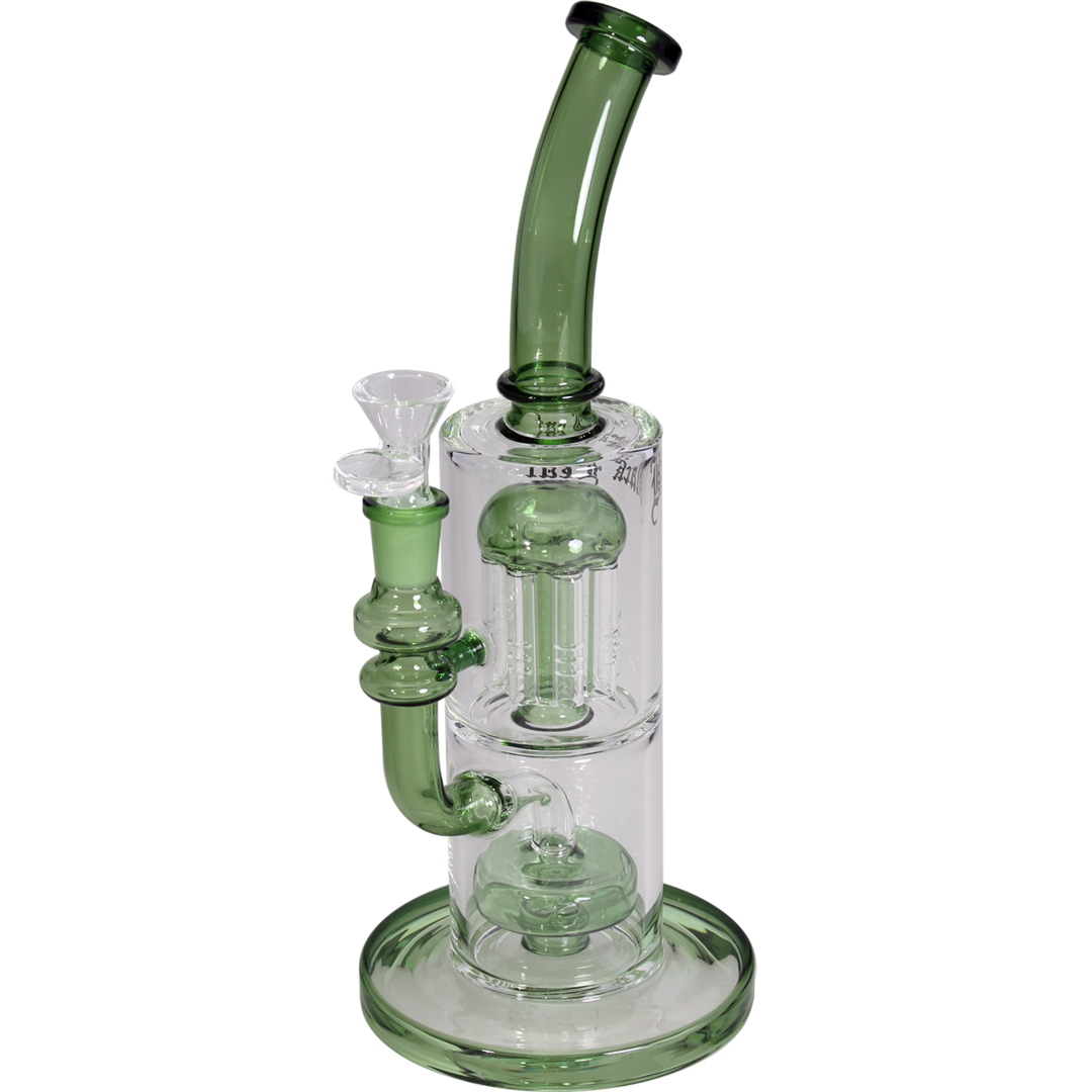 Black Leaf Perkolator-Glas-Wasserpfeife in Grün mit 8-Arm-Baumperkolator