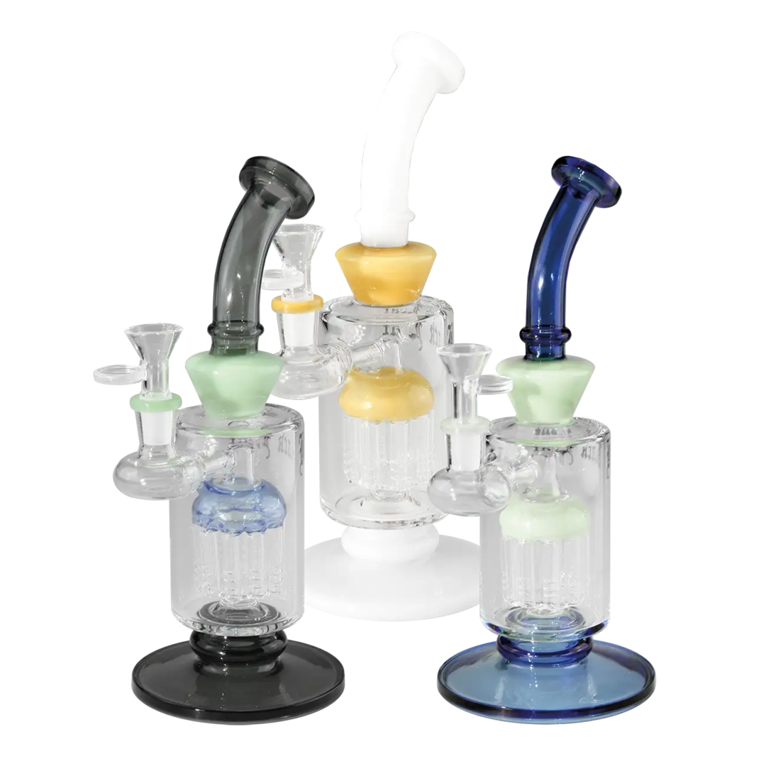 Black Leaf Mini-Wasserpfeife mit 10-armigem Baumperkolator in Grün und Blau
