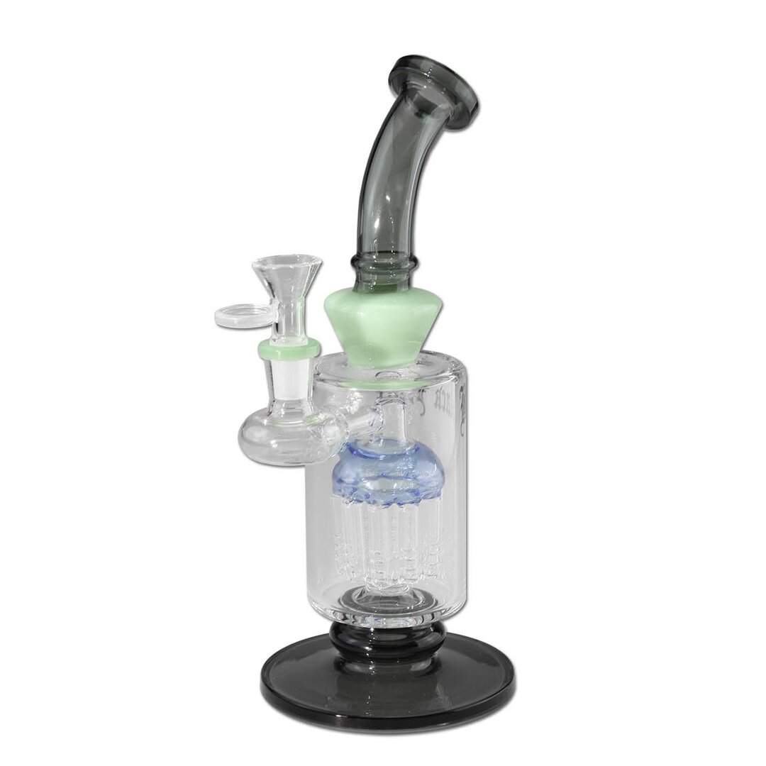 Black Leaf Mini-Wasserpfeife mit 10-armigem Baumperkolator in Blau-Schwarz