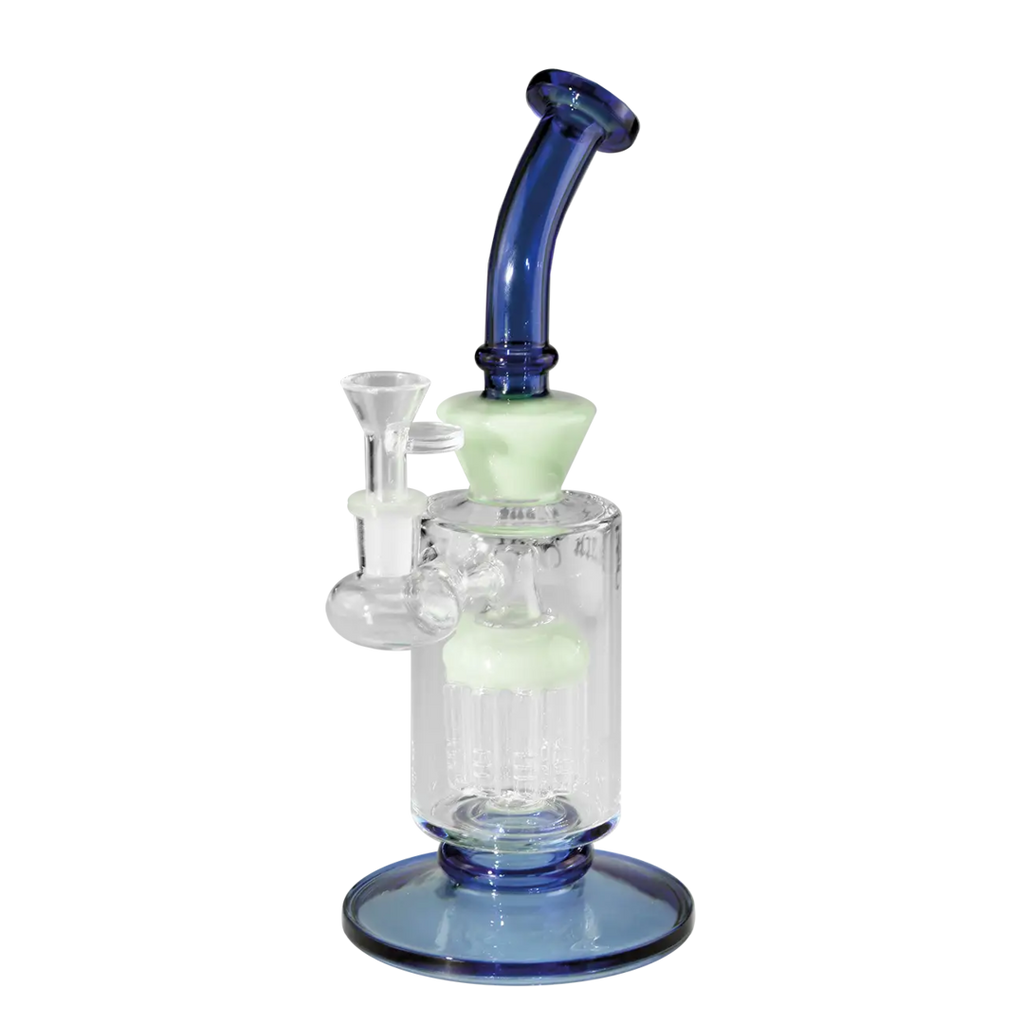 Black Leaf Mini-Wasserpfeife mit 10-armigem Baumperkolator in Grün und Blau