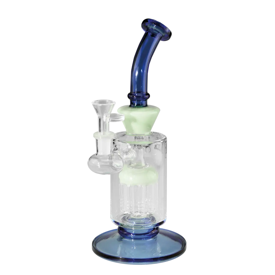 Black Leaf Mini-Wasserpfeife mit 10-armigem Baumperkolator in Grün und Blau