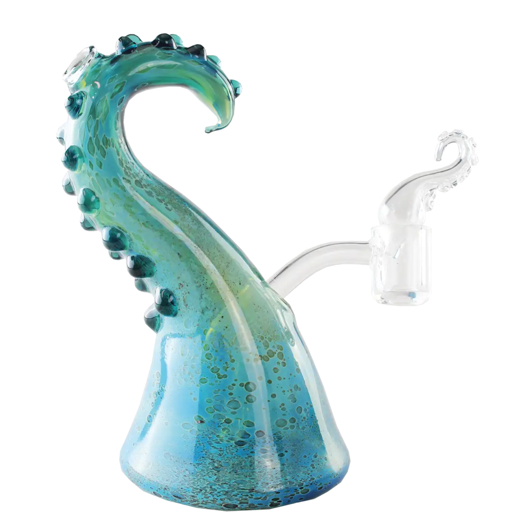 Tentakel Glas-Wasserpfeife in Blau mit Quarzschale und Abdeckkappe in Tentakelform, 170 mm hoch