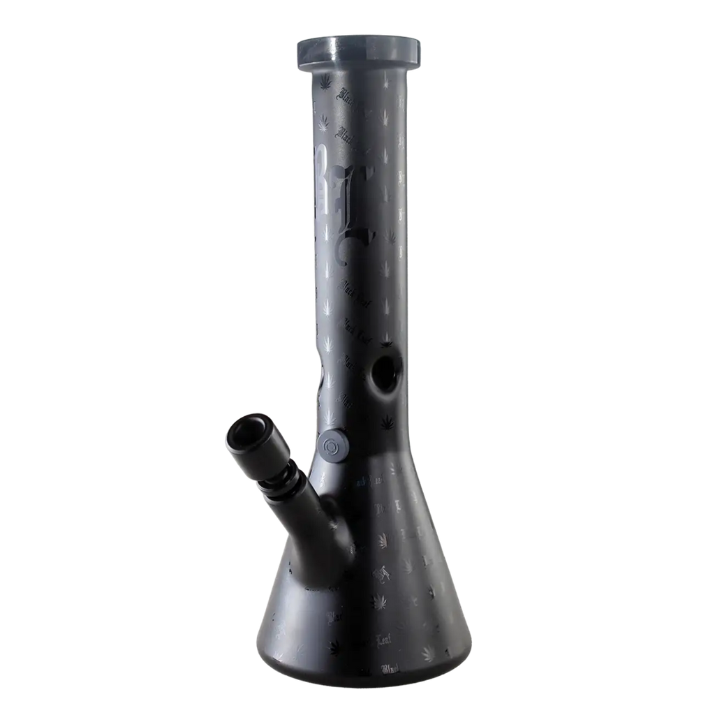 Black Leaf Beaker-Glas-Wasserpfeife in Schwarz mit Blattmotiven