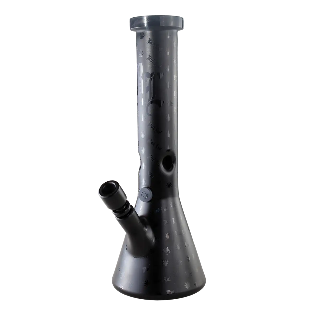 Black Leaf Beaker-Glas-Wasserpfeife in Schwarz mit Blattmotiven