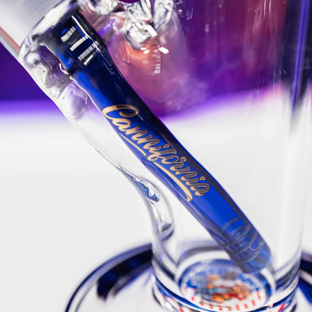 Black Leaf Zylinder-Glas-Wasserpfeife in Blau mit Motiv am Boden