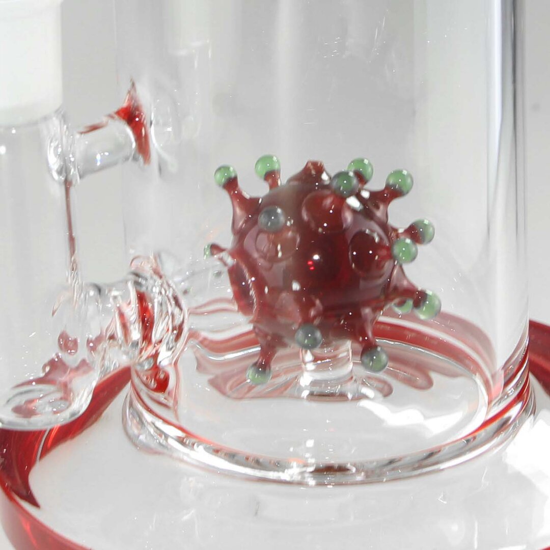 Produktfoto: BLAZE Virus Ball Glas-Wasserpfeife Rot mit Quarzaufsatz