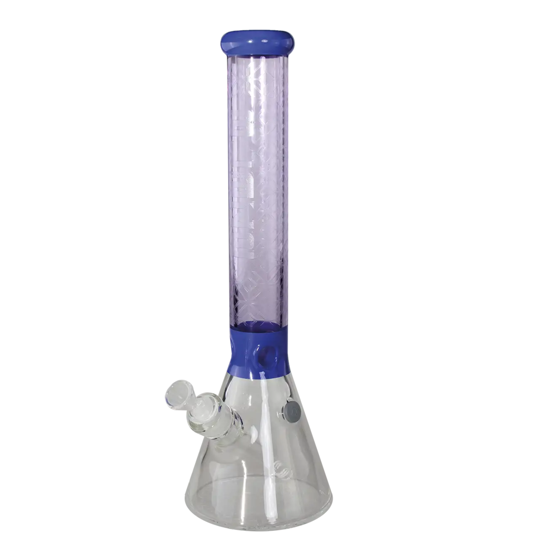 Blaze Sandblast Beaker-Wasserpfeife in Blau mit sandgestrahlten Mustern, 410 mm hoch