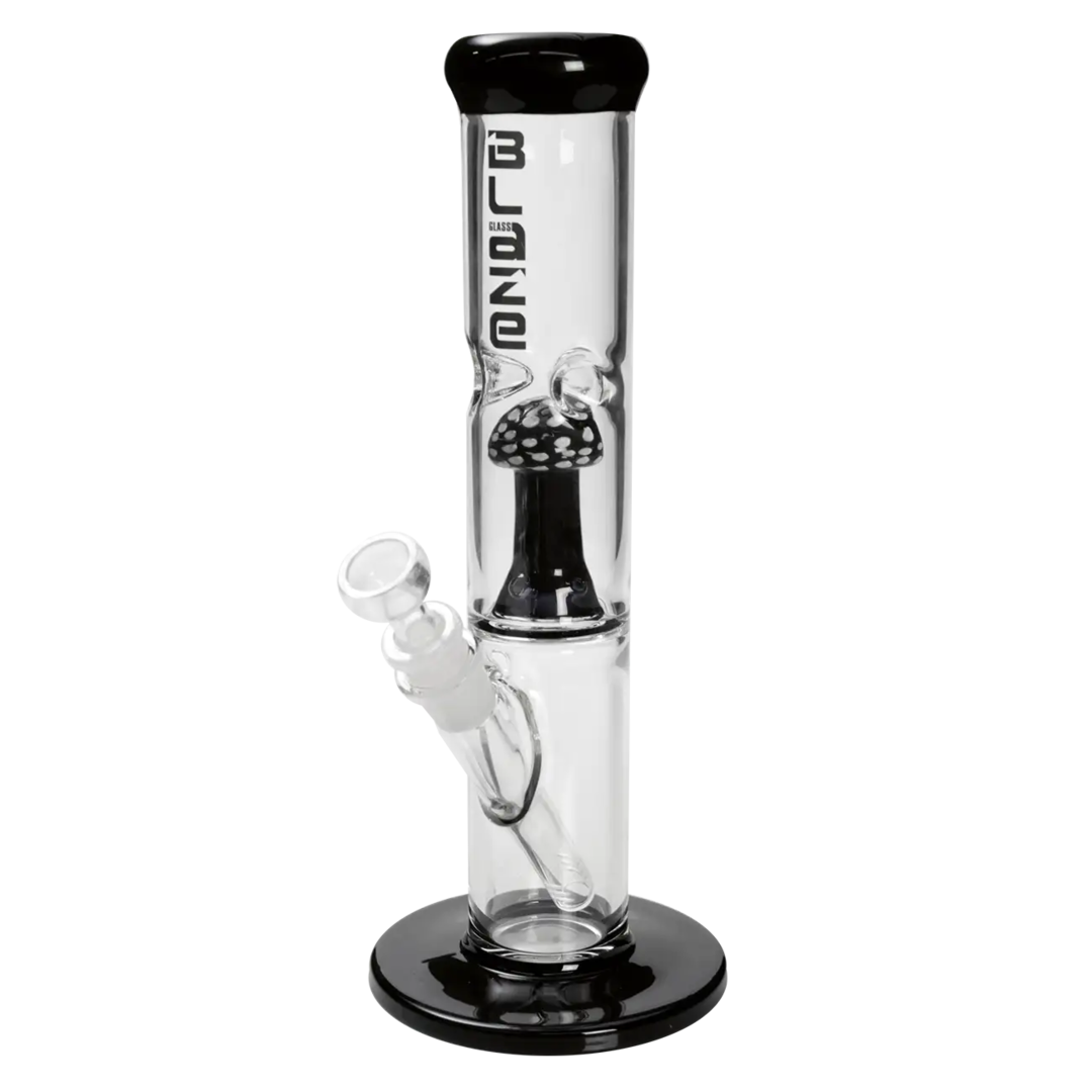 Blaze Mushroom Glas-Wasserpfeife mit schwarz-weißem Spritzschutz im Ansatzrohr, 300 mm hoch
