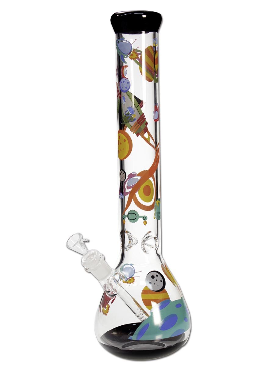 Black Space Ship Glas-Wasserpfeife aus Borosilikatglas mit buntem Spacemotiv