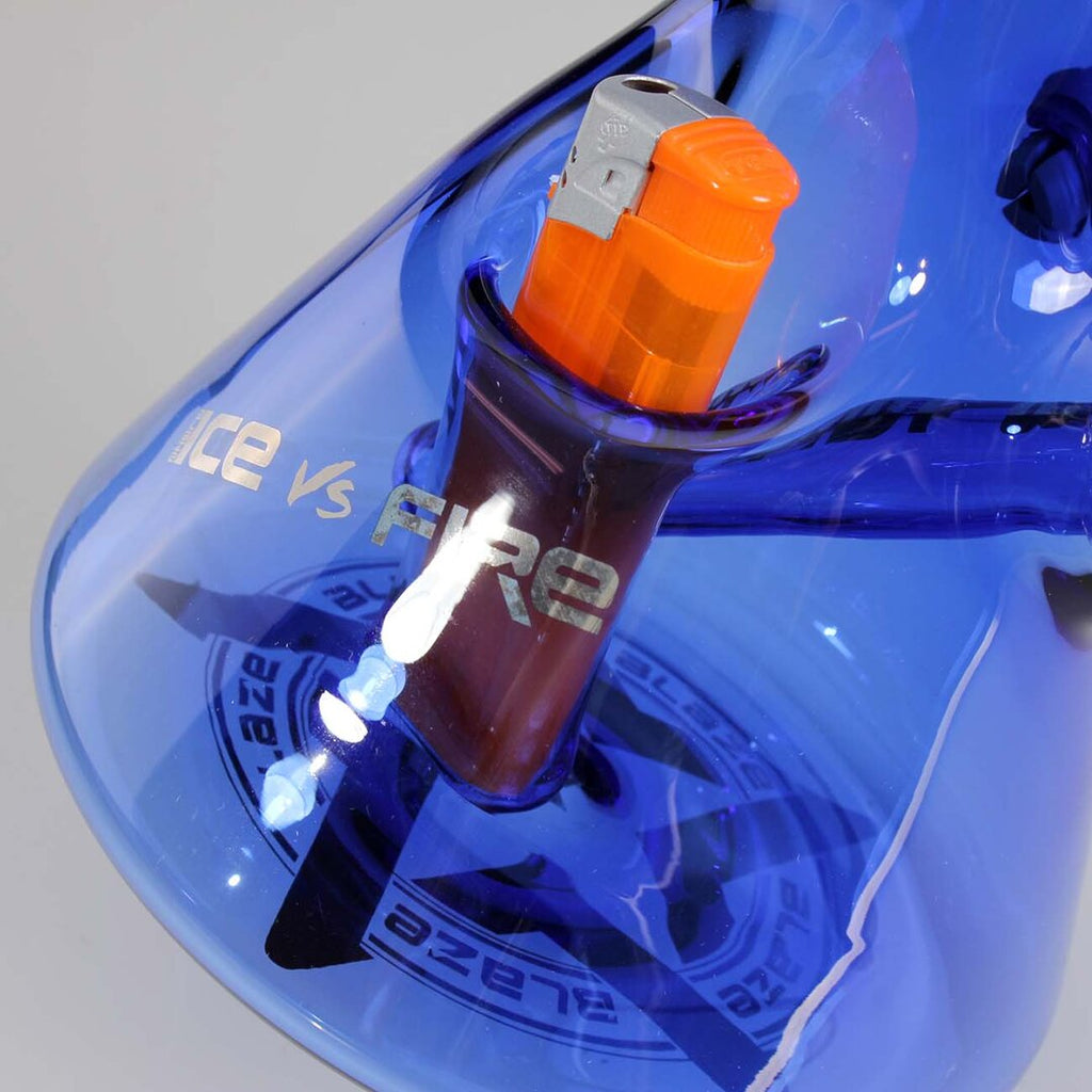 BLAZE Eis-Glas-Wasserpfeife Ice vs. Fire in Grün mit Feuerzeugfach und Trommelperkolator