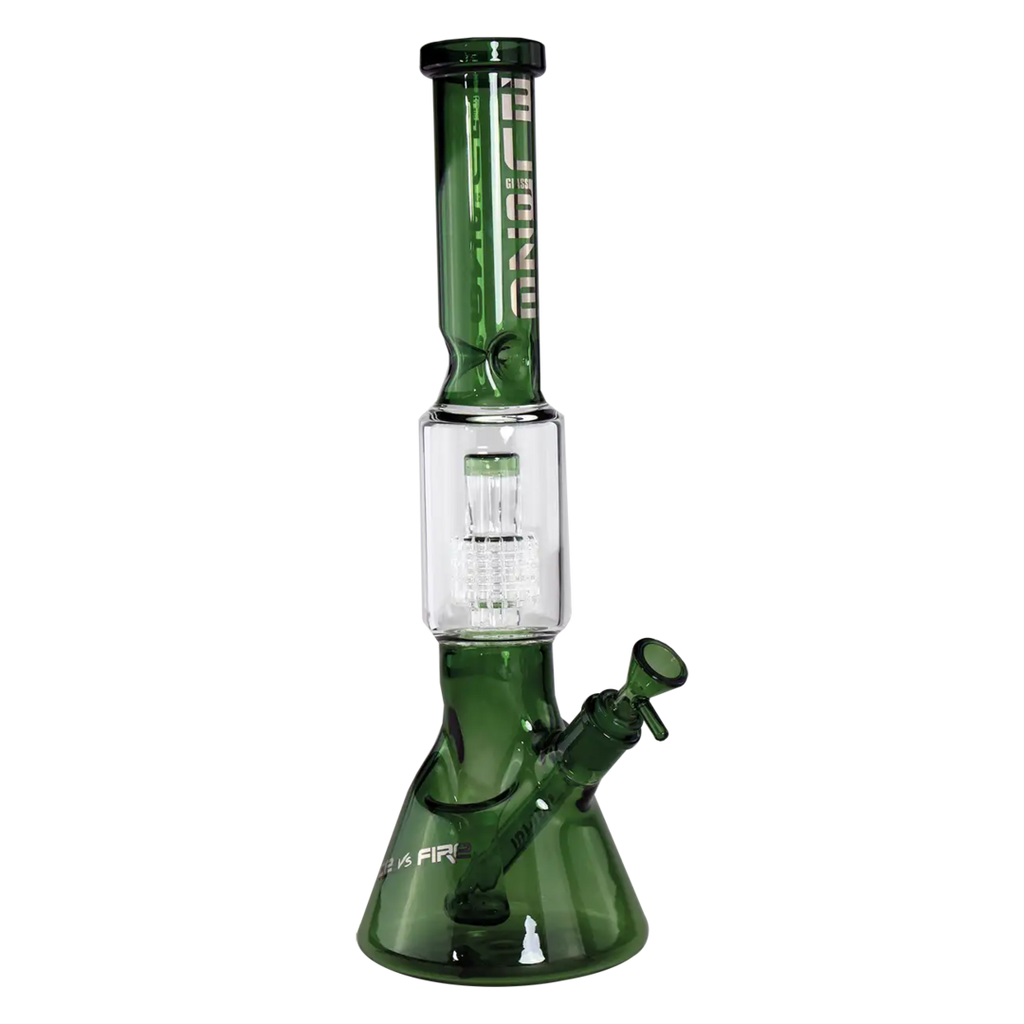 BLAZE Eis-Glas-Wasserpfeife Ice vs. Fire in Grün mit Feuerzeugfach und Trommelperkolator