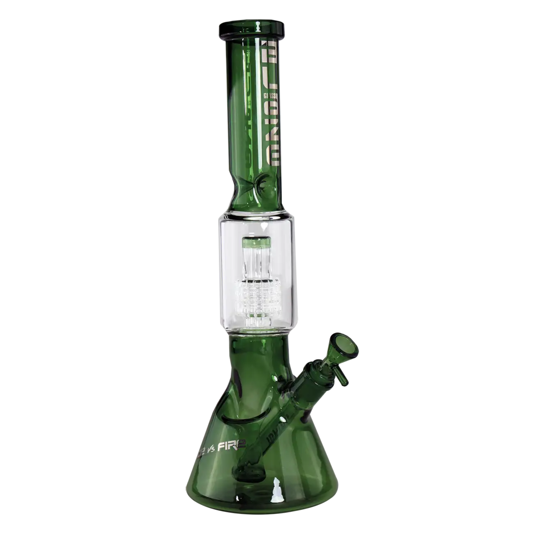BLAZE Eis-Glas-Wasserpfeife Ice vs. Fire in Grün mit Feuerzeugfach und Trommelperkolator