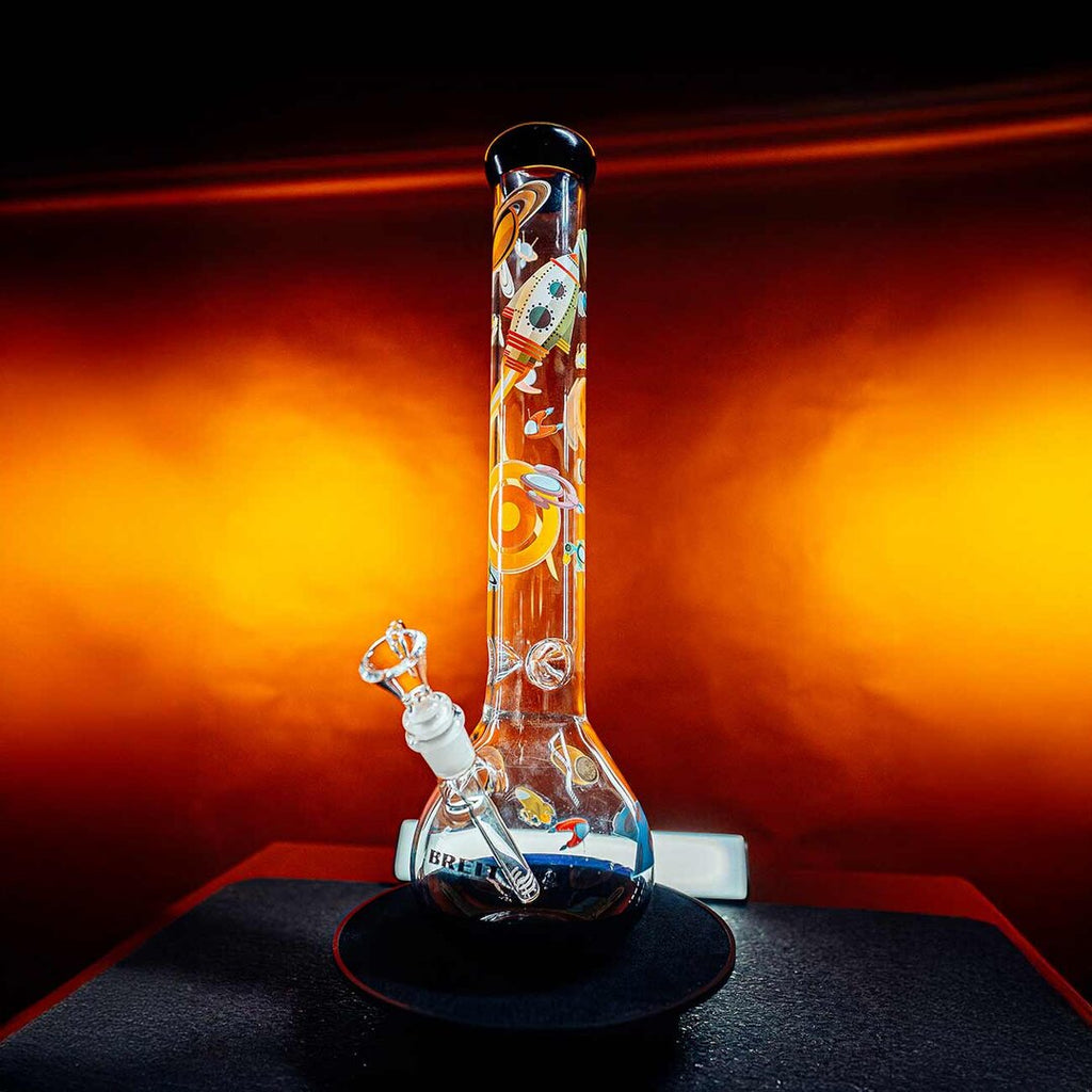 Black Space Ship Glas-Wasserpfeife aus Borosilikatglas mit buntem Spacemotiv