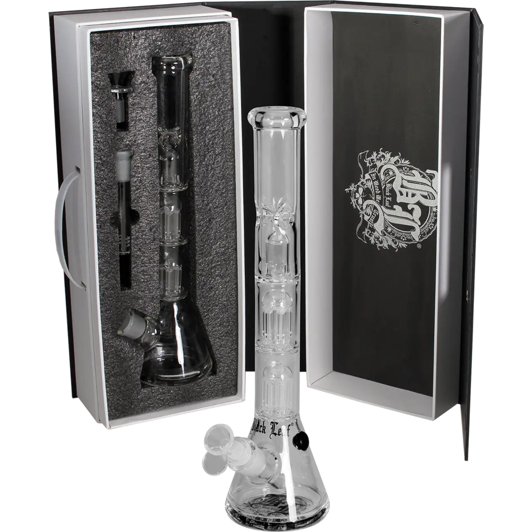 Black Leaf Multilevel Glas-Wasserpfeife mit zwei Baumperkolatoren im Koffer