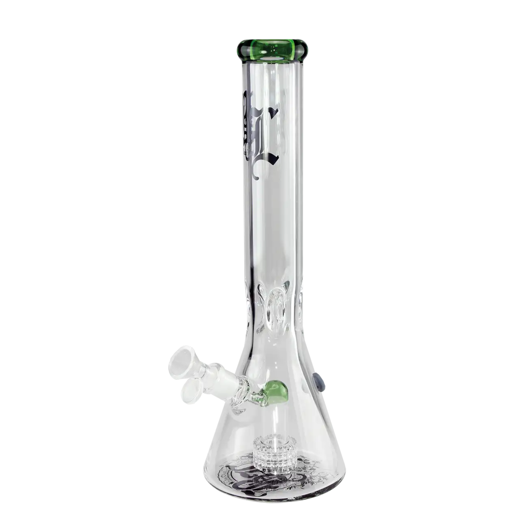 Black Leaf Beaker-Glas-Wasserpfeife in Grün mit Trommelperkolator
