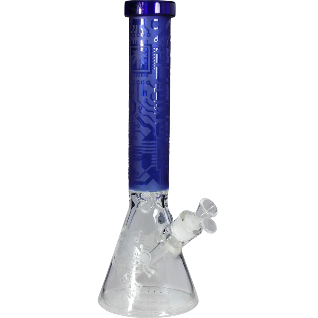 Blaze Beaker-Wasserpfeife aus Glas in Aquamarin mit sandgestrahltem Muster und Icekammer, 380 mm hoch