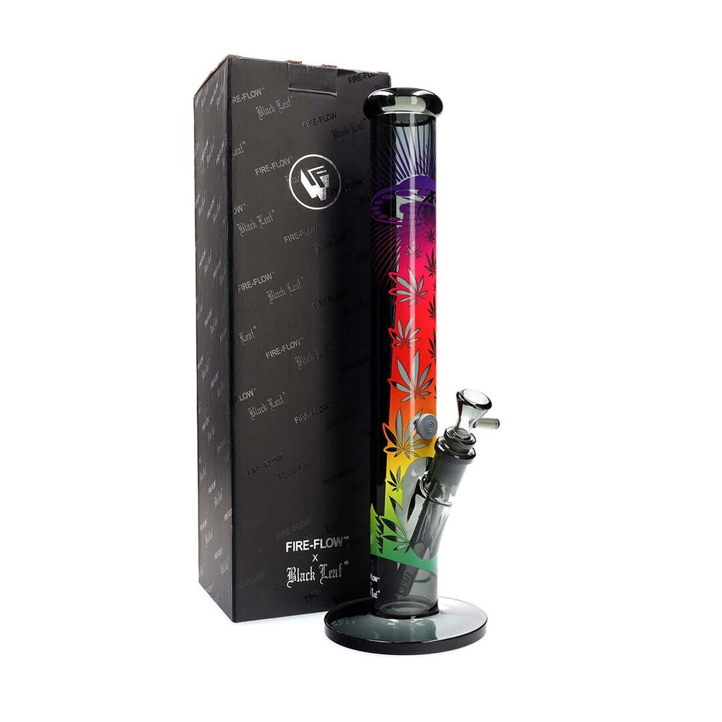 FIRE-FLOW X Black Leaf Zylinder-Wasserpfeife mit UFO-Motiv auf schwarzem Glas