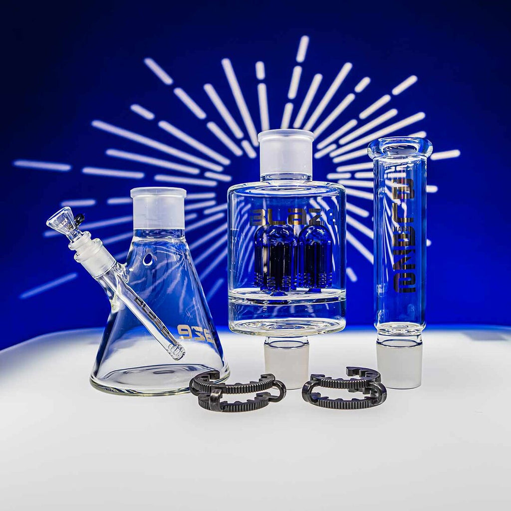 Blaze M&M Kombi-Glas-Wasserpfeife aus drei Teilen in Blau