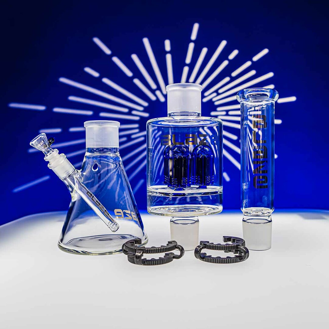 Blaze M&M Kombi-Glas-Wasserpfeife aus drei Teilen in Blau