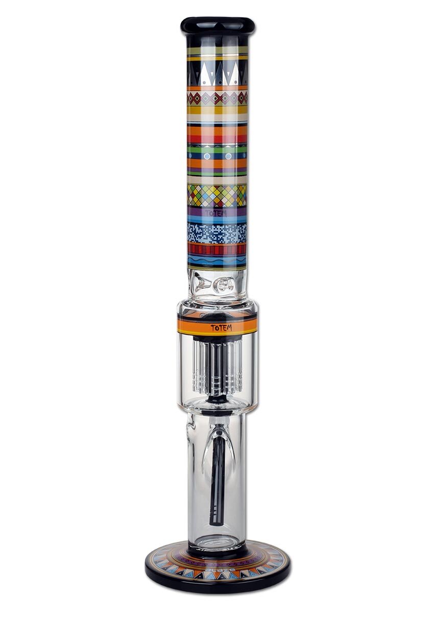 Blaze Totem Glas-Wasserpfeife aus schwarzem Glas mit buntem Print