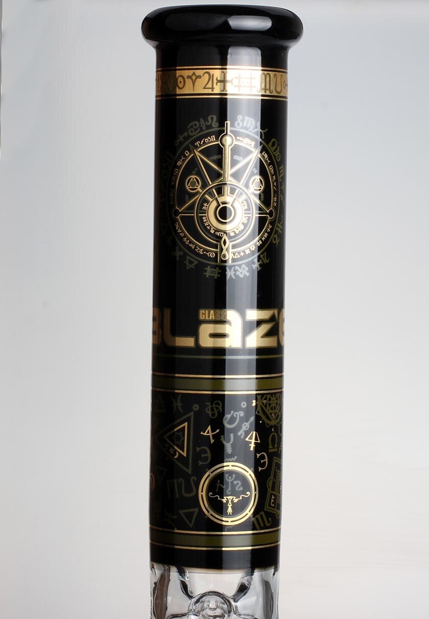 Blaze Alchemie Glas-Wasserpfeife aus schwarzem Glas mit Metallic-Print