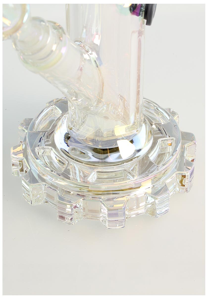 BLAZE GEAR Glas-Wasserpfeife mit Zahnradfuß und Regenbogen-Glasrohr