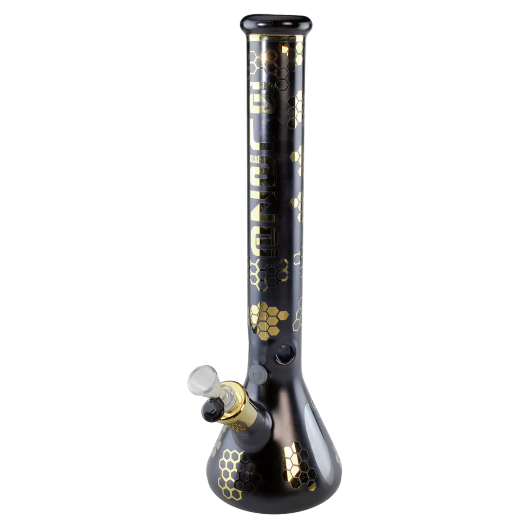 Blaze Kolben-Glas-Wasserpfeife mit mattem Anthrazit-Finish und Vergoldung