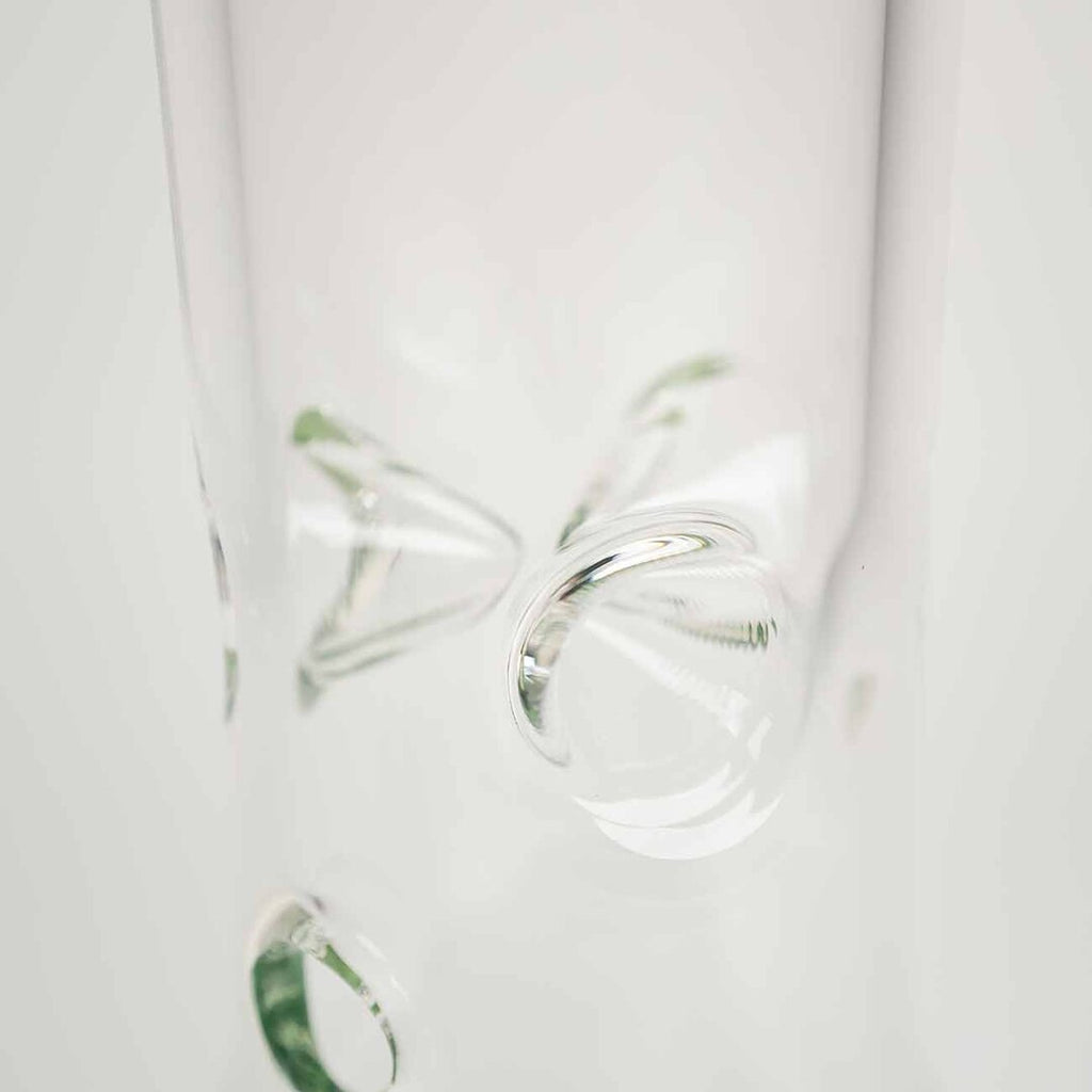 Zylindrische Black Leaf Glas-Wasserpfeife mit Icekammer und grünem Diffusoradapter, 400 mm hoch