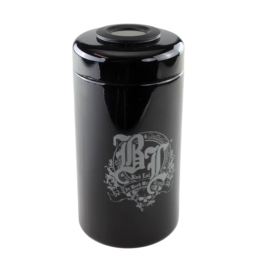 Black Leaf Violettglasdose mit Thermo- und Hygrometer im Deckel