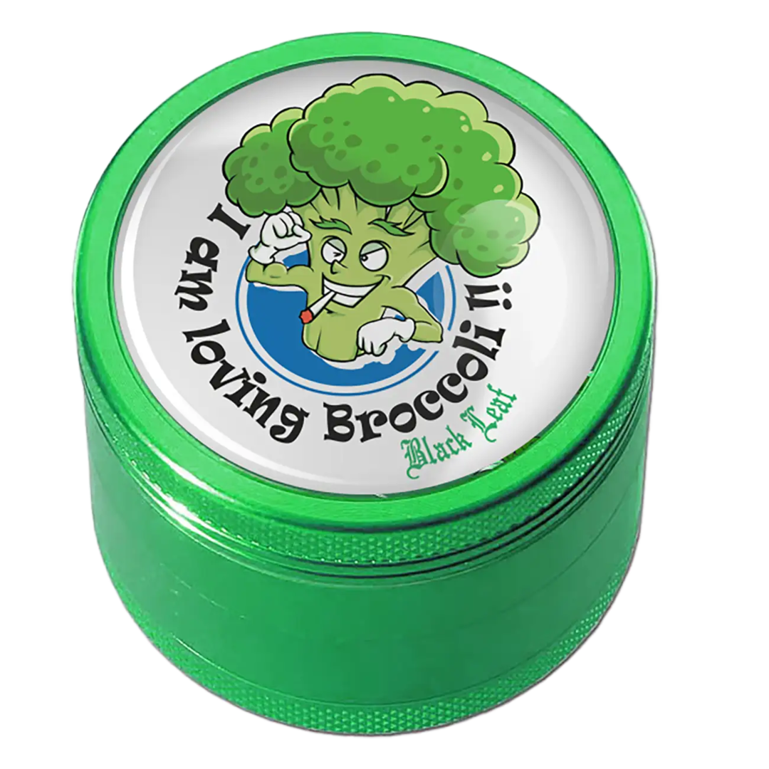 Grüne vierteilige Aluminium-Kräutermühle BROCCOLI von Black Leaf