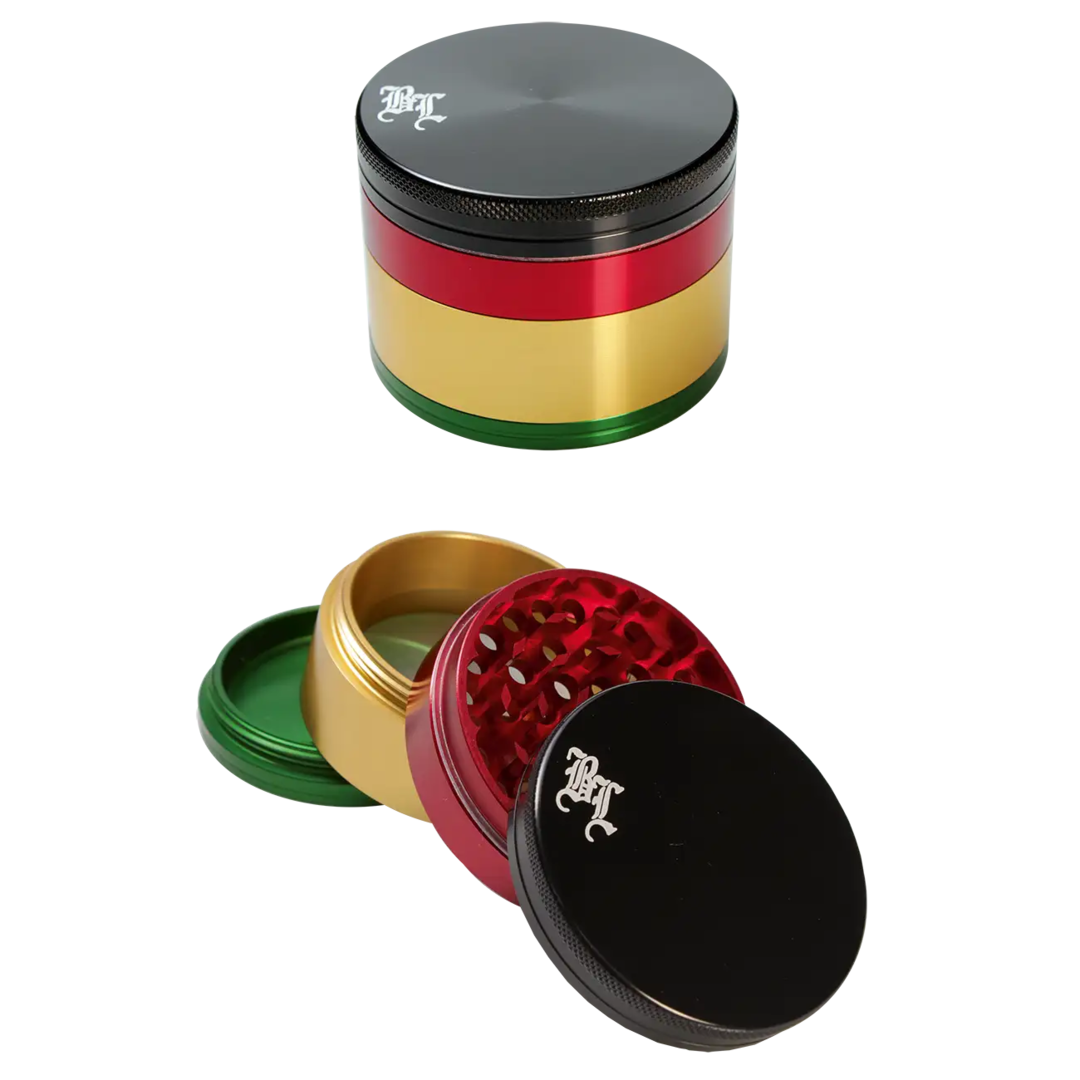 Black Leaf Rasta Kräutermühle aus anodisiertem Aluminium, vierteilig