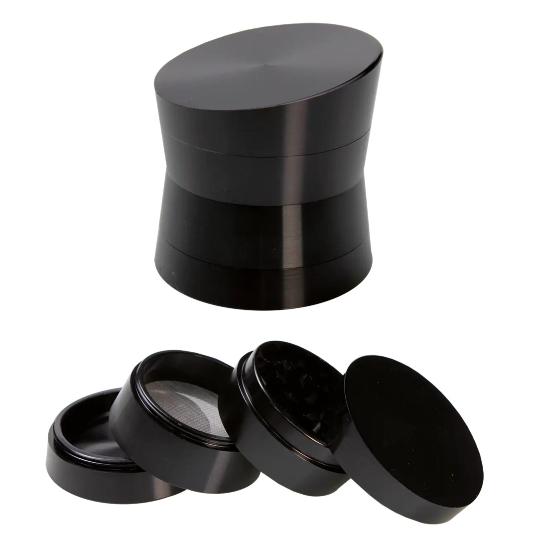 Vierteilige Alu-Kräutermühle Diabolo in Schwarz mit griffiger Form