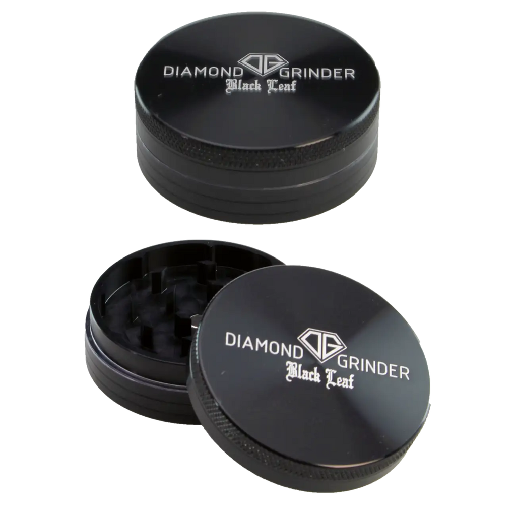 Zweiteilige Black Leaf Diamond Kräutermühle in schwarz