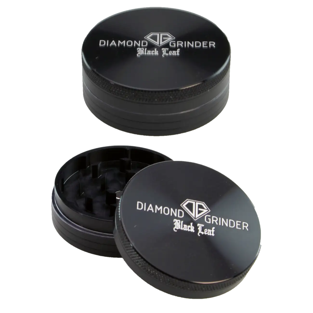 Zweiteilige Black Leaf Diamond Kräutermühle in schwarz