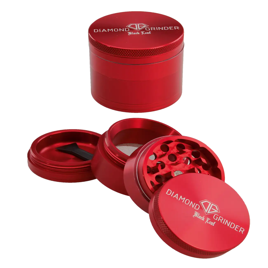 Black Leaf Diamond Kräutermühle 4-teilig aus Flugzeugaluminium in Rot