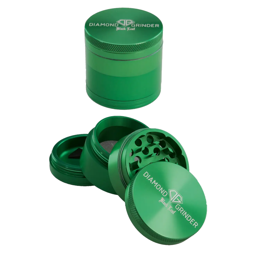 Black Leaf Diamond Kräutermühle 4-teilig aus Flugzeugaluminium in Grün