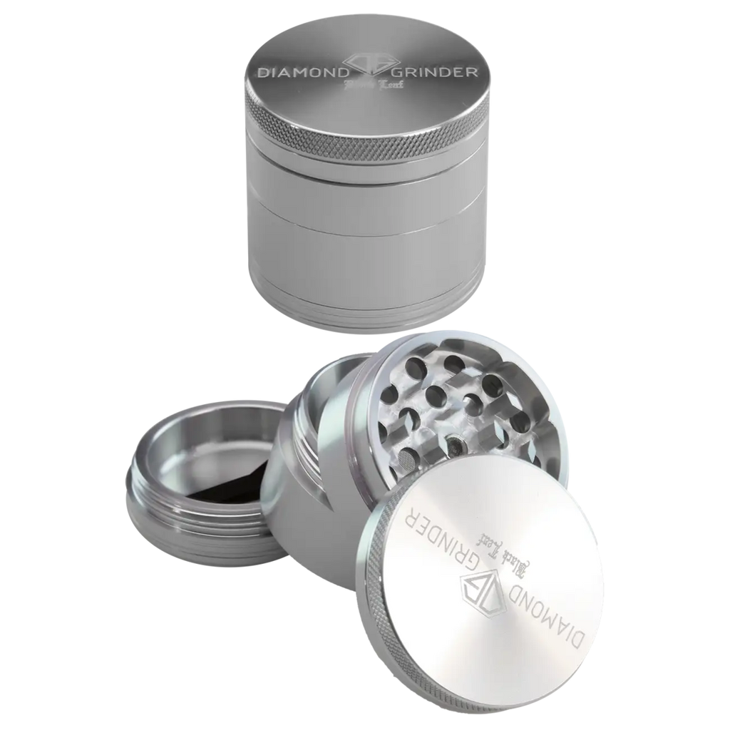 Black Leaf Diamond Kräutermühle 4-teilig aus Flugzeugaluminium in Silber