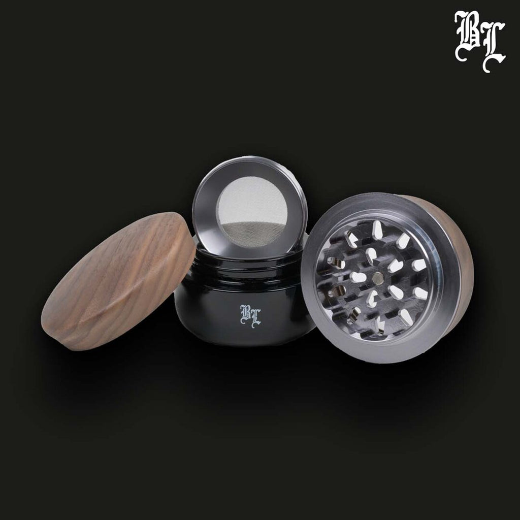 Produktfoto: Black Leaf Holz-Kräutermühle 4-teilig mit Violettglas-Vorratsglas