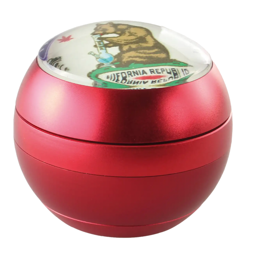 Black Leaf SPHERE Kräutermühle 4-teilig in Rot mit Glaskuppel aus Aluminium