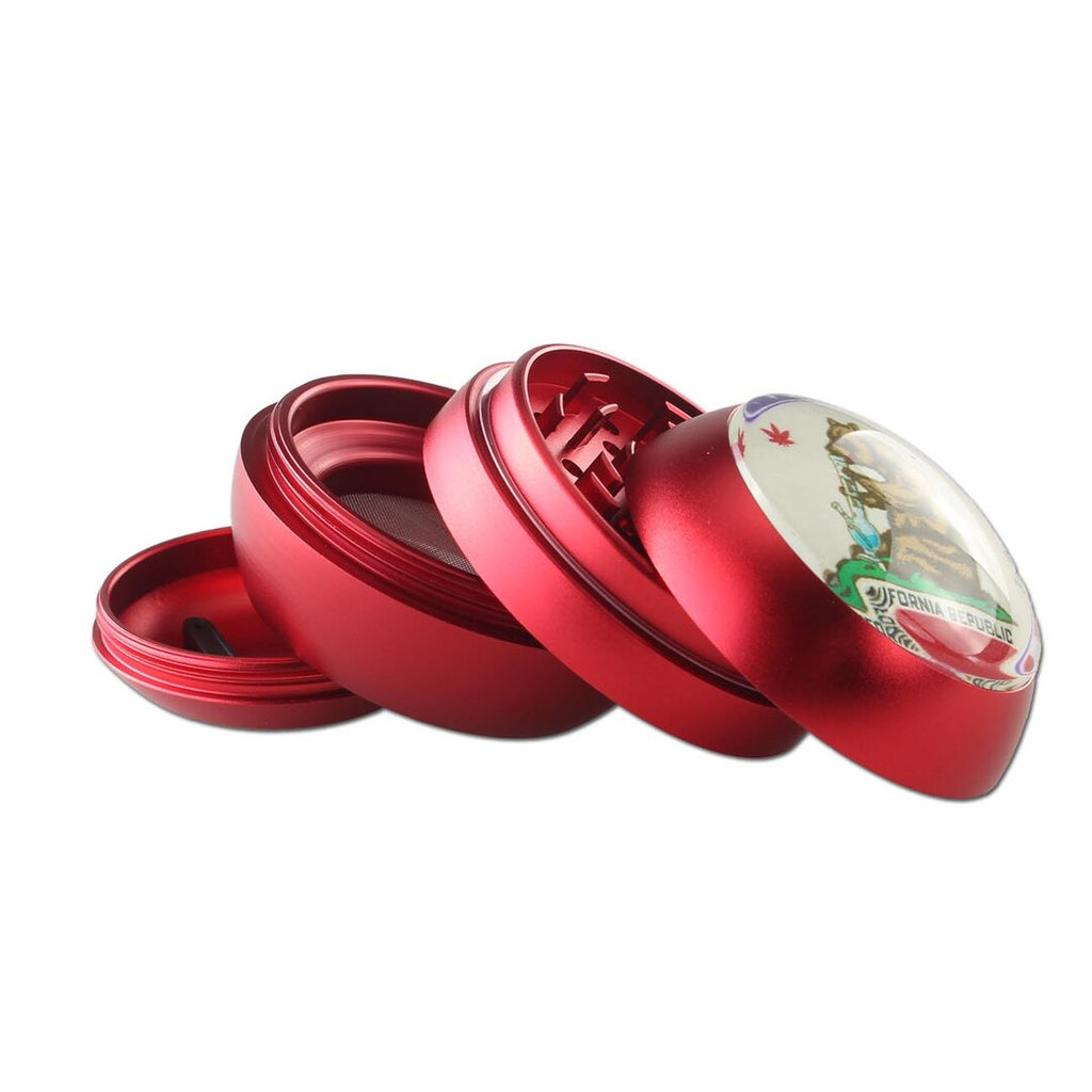 Black Leaf SPHERE Kräutermühle 4-teilig in Rot mit Glaskuppel aus Aluminium
