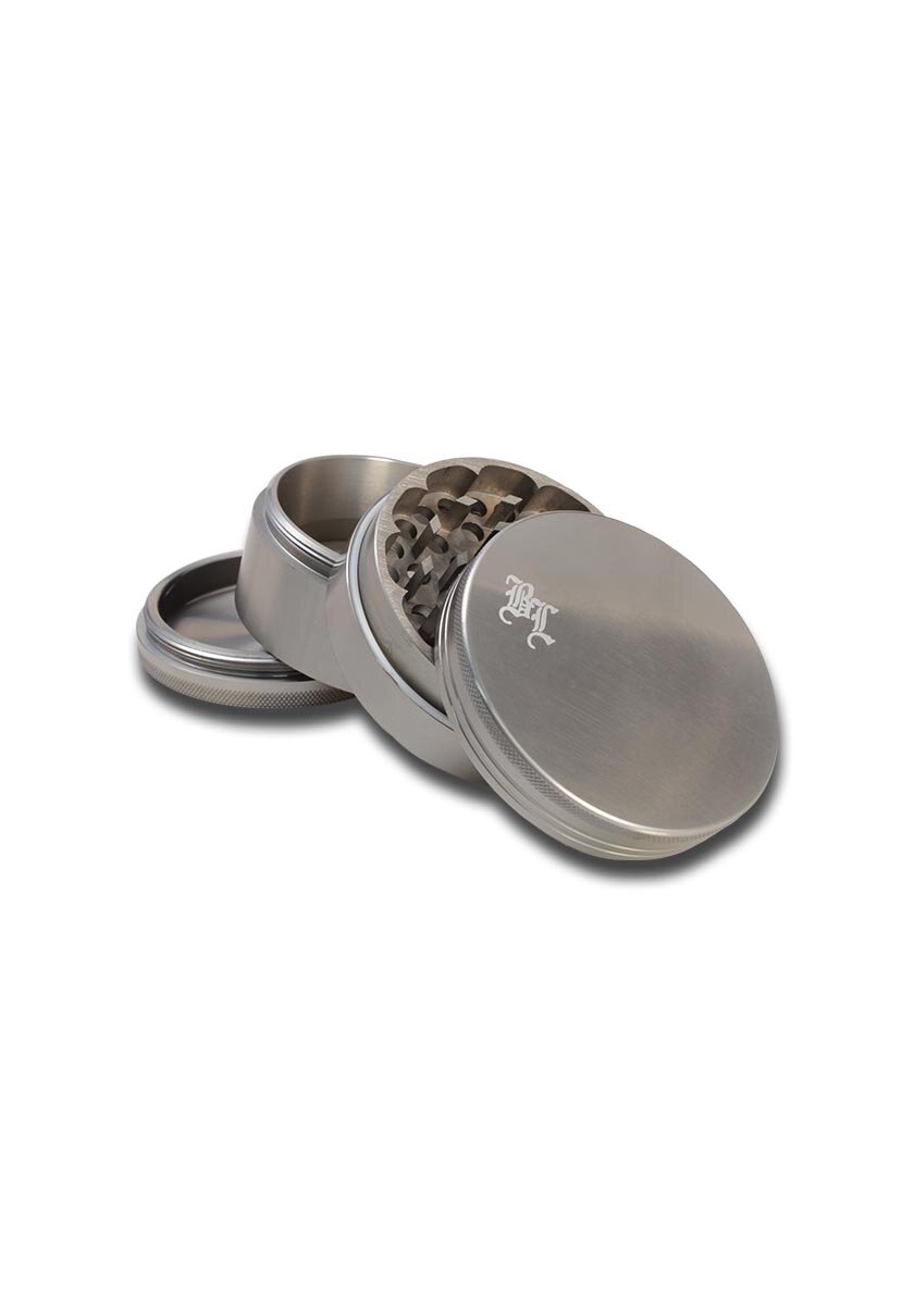 BL Alu-Kräutermühle 4-teilig in Grau mit BL-Logo