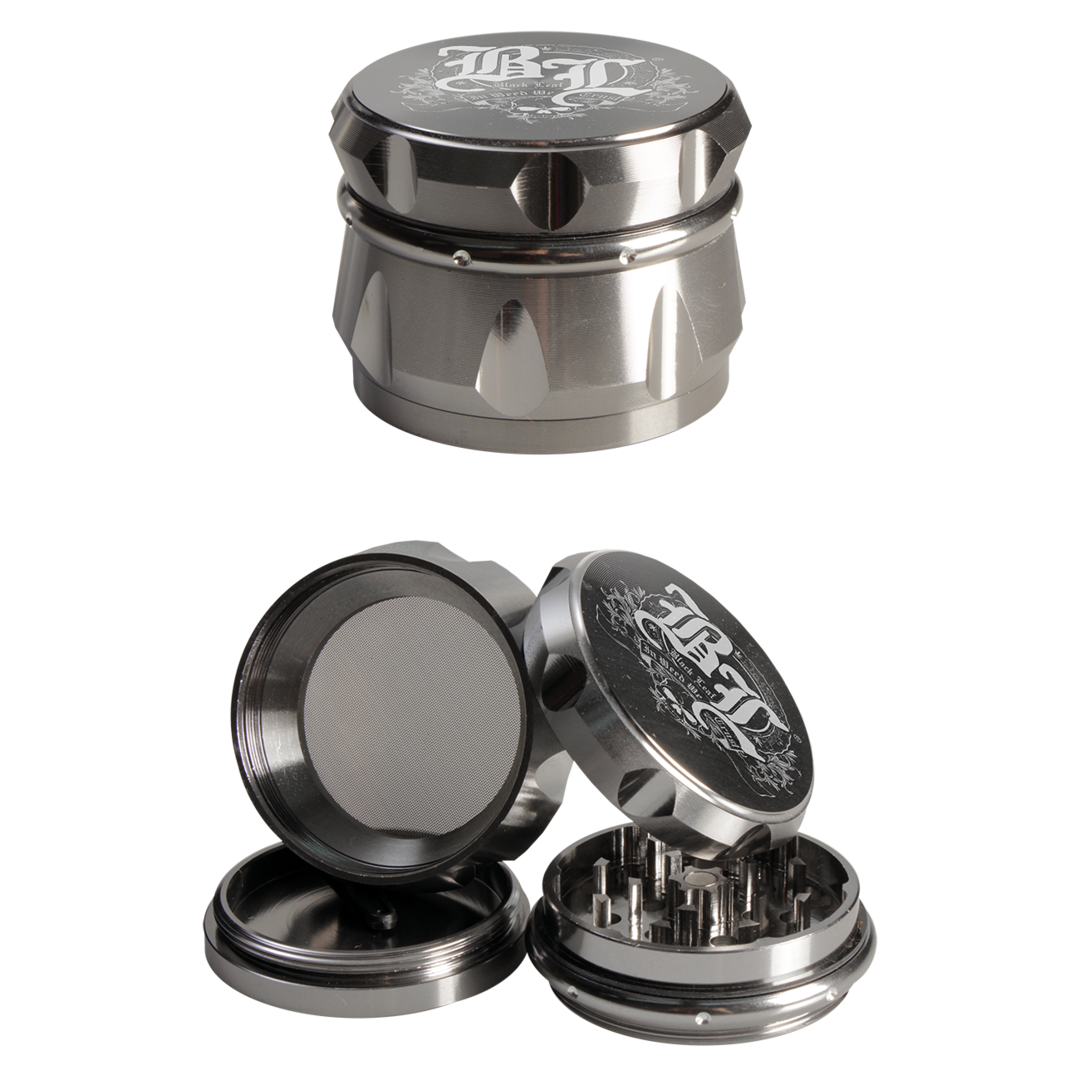 Black Leaf Kräutermühle Crown 4-teilig in Grau mit magnetischem Deckel