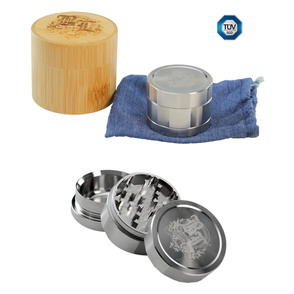 Produktfoto: Black Leaf Edelstahl-Kräutermühle Deluxe 3-teilig mit Bambusbox