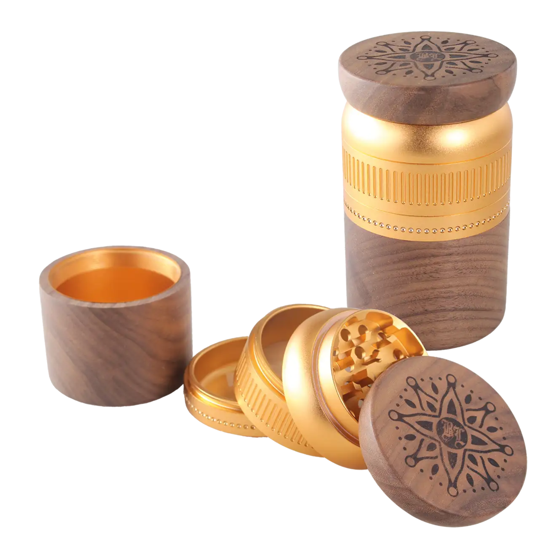 Black Leaf Alu-Walnuss-Kräutermühle 5-teilig in Gold
